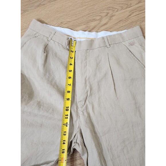 Steve Harvey Celebrity Edition Pants Mens 36 Chino Tan Linen Pleated Cuffed Hem - Picture 5 of 16
